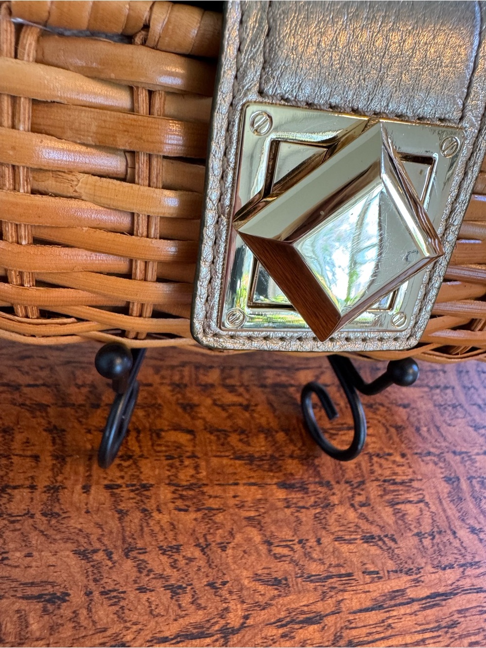 Michael Kors Santorini Woven Rattan & Gold Leather Clutch - Picture 2 of 10